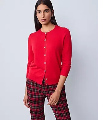 Ann Taylor Petite Embellished Ann Cardigan In Red