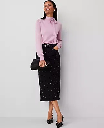 Ann Taylor Petite Embellished Denim Column Skirt In Classic Black Wash