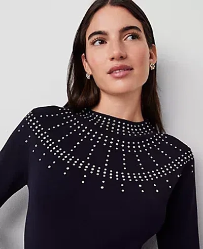 Ann Taylor Petite Embellished Mock Neck Sweater Tee In Night Sky