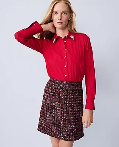 Ann Taylor Petite Embellished Relaxed Perfect Shirt In Red