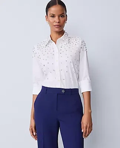 Ann Taylor Petite Embellished Relaxed Perfect Shirt In White