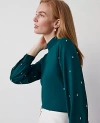 Ann Taylor Petite Embellished-sleeve Mock-neck Top In Rainforest