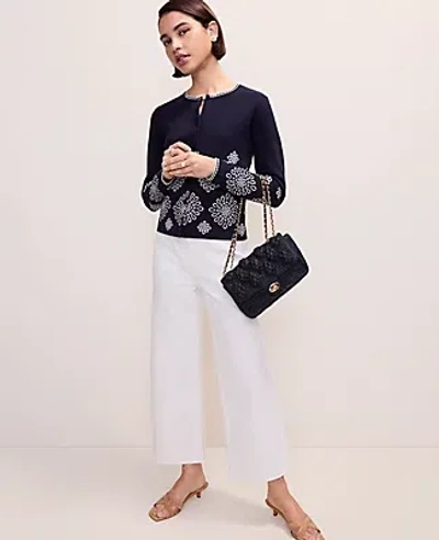 Ann Taylor Petite Embroidered Ann Cardigan In Black