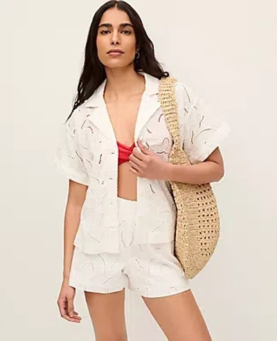 Ann Taylor Petite Embroidered Button Down Shirt In White
