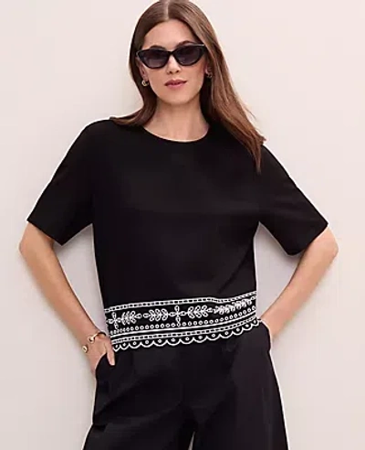 Ann Taylor Petite Embroidered Crew Neck Top In Multi