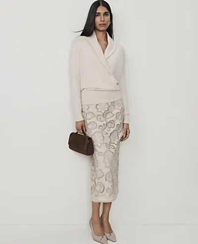 Ann Taylor Petite Embroidered Faux Leather Midi Skirt In Almondine