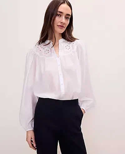 Ann Taylor Petite Embroidered Gathered Blouse In White