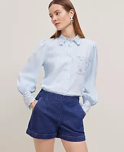Ann Taylor Petite Embroidered Linen-blend Pocket Shirt