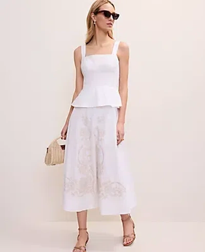 Ann Taylor Petite Embroidered Peplum Flare Midi Dress In White