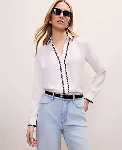 Ann Taylor Petite Embroidered Satin Essential Shirt In White