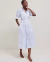 Ann Taylor Petite Embroidered Trim Striped Shirtdress