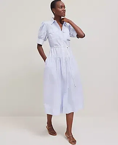 Ann Taylor Petite Embroidered Trim Striped Shirtdress