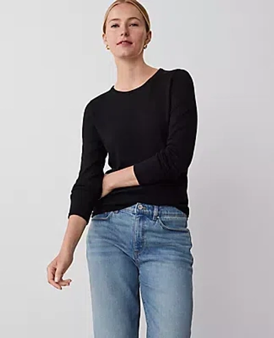 Ann Taylor Petite Essential Crew Neck Sweater In Black
