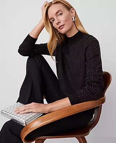 Ann Taylor Petite Essential Embellished Mock Neck Sweater In Black