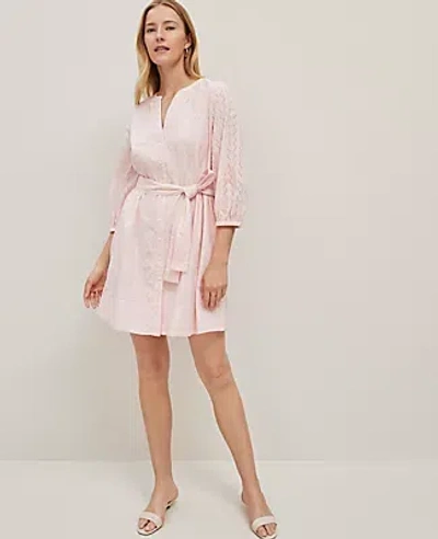 Ann Taylor Petite Eyelet Belted Split Neck Dress