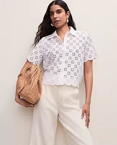 Ann Taylor Petite Eyelet Blouse In White