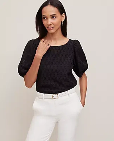 Ann Taylor Petite Eyelet Boatneck Popover Top In Black