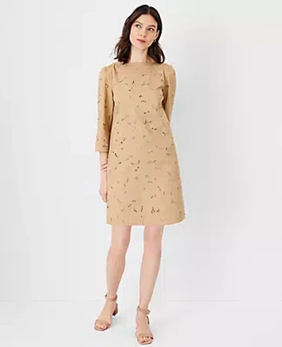 Ann Taylor Petite Eyelet Boatneck Shift Dress In Baguette