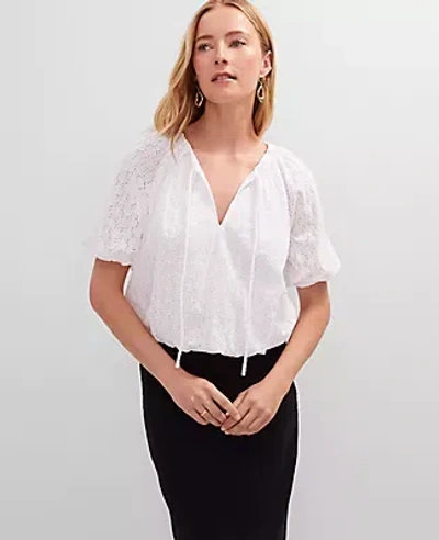 Ann Taylor Petite Eyelet Bubble Hem Blouse In White