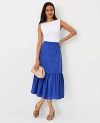 Ann Taylor Petite Eyelet Gathered Flounce Midi Skirt In Dazzling Blue