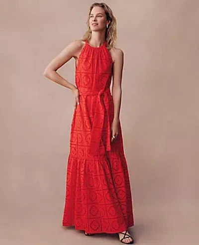 Ann Taylor Petite Eyelet Halter Flare Maxi Dress