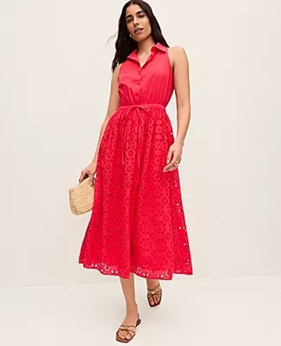 Ann Taylor Petite Eyelet Halter Maxi Dress Dress In Red