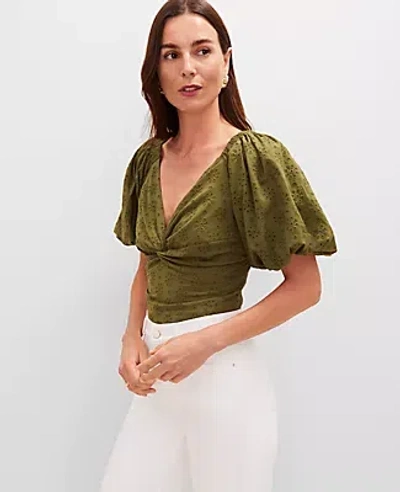 Ann Taylor Petite Eyelet Knotted Tie Back Blouse In Green