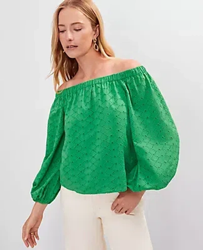 Ann Taylor Petite Eyelet Off The Shoulder Top In Green
