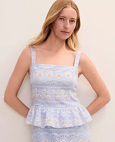 Ann Taylor Petite Eyelet Peplum Midi Dress In Blue
