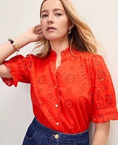 Ann Taylor Petite Eyelet Ruffle Blouse