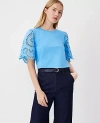 Ann Taylor Petite Eyelet Sleeve Pima Cotton Tee In Cerulean Blue