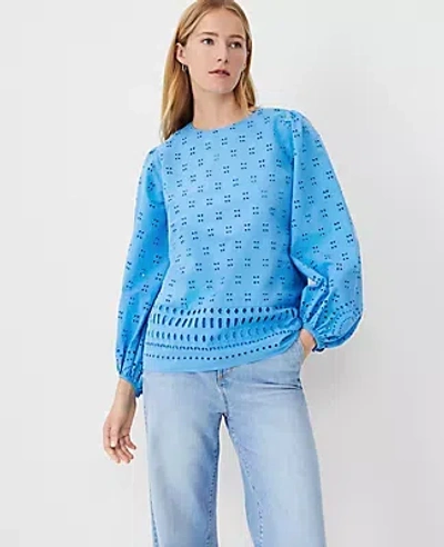 Ann Taylor Petite Eyelet Tunic In Cerulean Blue