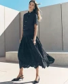 Ann Taylor Petite Eyelet Yoke Midi Skirt In Black