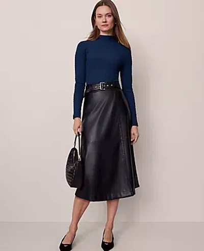 Ann Taylor Petite Faux Leather Belted Wrap Skirt In Black