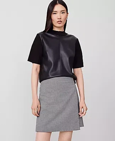 Ann Taylor Petite Faux Leather Mixed Media Sweater Tee In Black