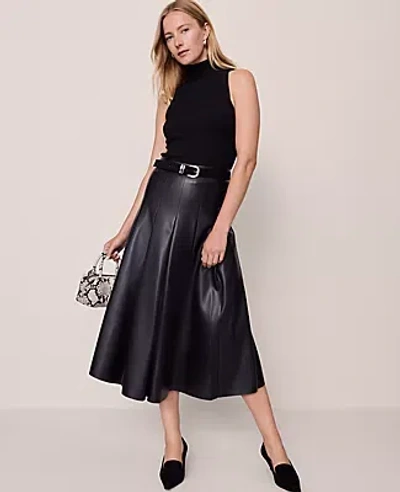Ann Taylor Petite Faux Leather Pleated Midi Skirt In Black