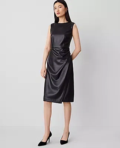 Ann Taylor Petite Faux Leather Sheath Dress In Black