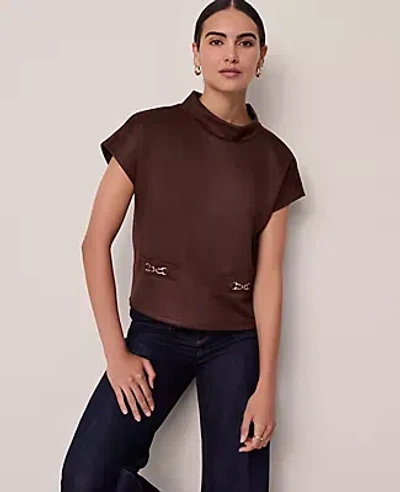 Ann Taylor Petite Faux Suede Horsebit Top In Brown