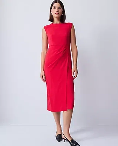 Ann Taylor Petite Faux Wrap Sheath Dress In Red