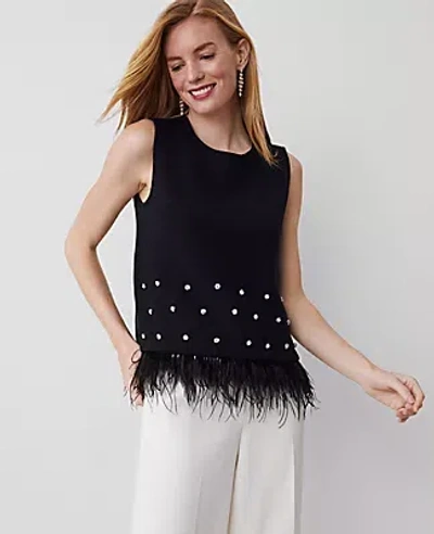 Ann Taylor Petite Feather Embellished Shell Top In Black