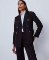 Ann Taylor Petite Fitted Long Double Breasted Blazer In Black