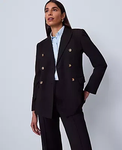 Ann Taylor Petite Fitted Long Double Breasted Blazer In Black
