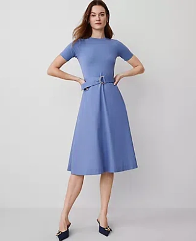 Ann Taylor Petite Flare Midi Dress In Colony Blue