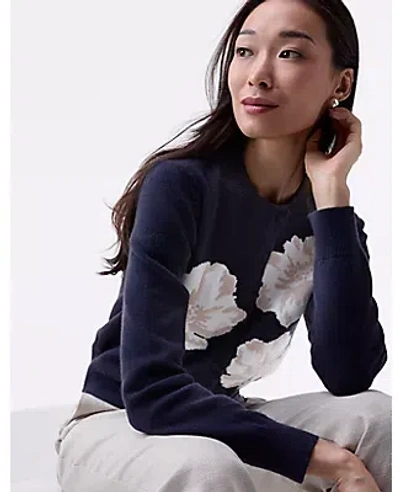 Ann Taylor Petite Floral Ann Cardigan In Blue