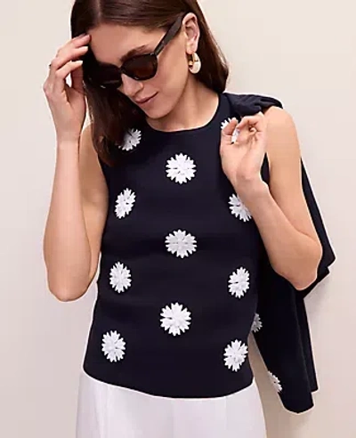 Ann Taylor Petite Floral Appliqué Sweater Shell Top In Animal Print