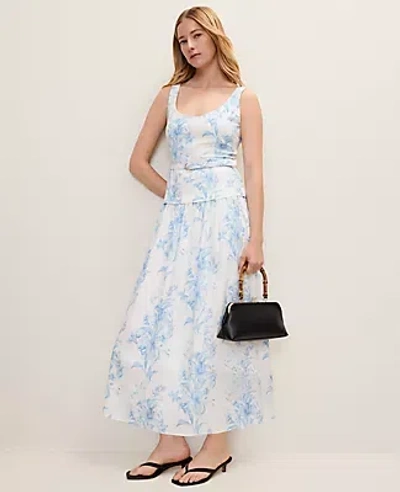 Ann Taylor Petite Floral Belted Flare Midi Dress In Multi