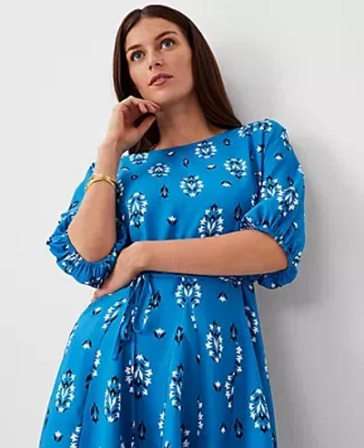 Ann Taylor Petite Floral Boatneck Flare Dress In Santorini