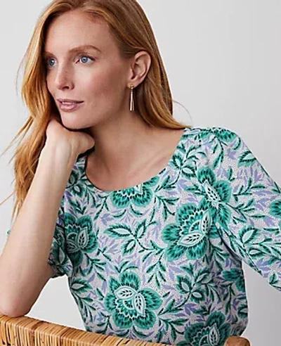 Ann Taylor Petite Floral Boatneck Popover Top In Mellow Mint