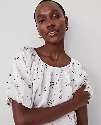 Ann Taylor Petite Floral Bubble Hem Top In Winter White