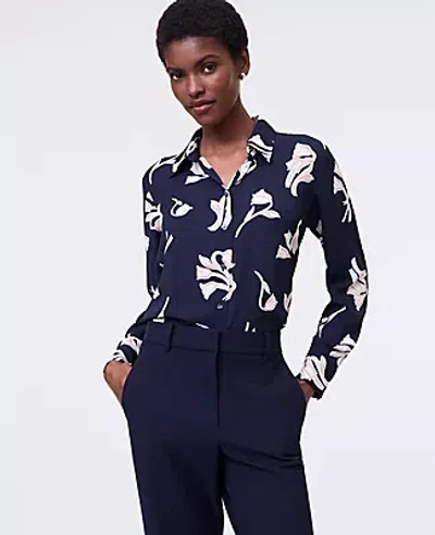 Ann Taylor Petite Floral Button Down Shirt In Blue